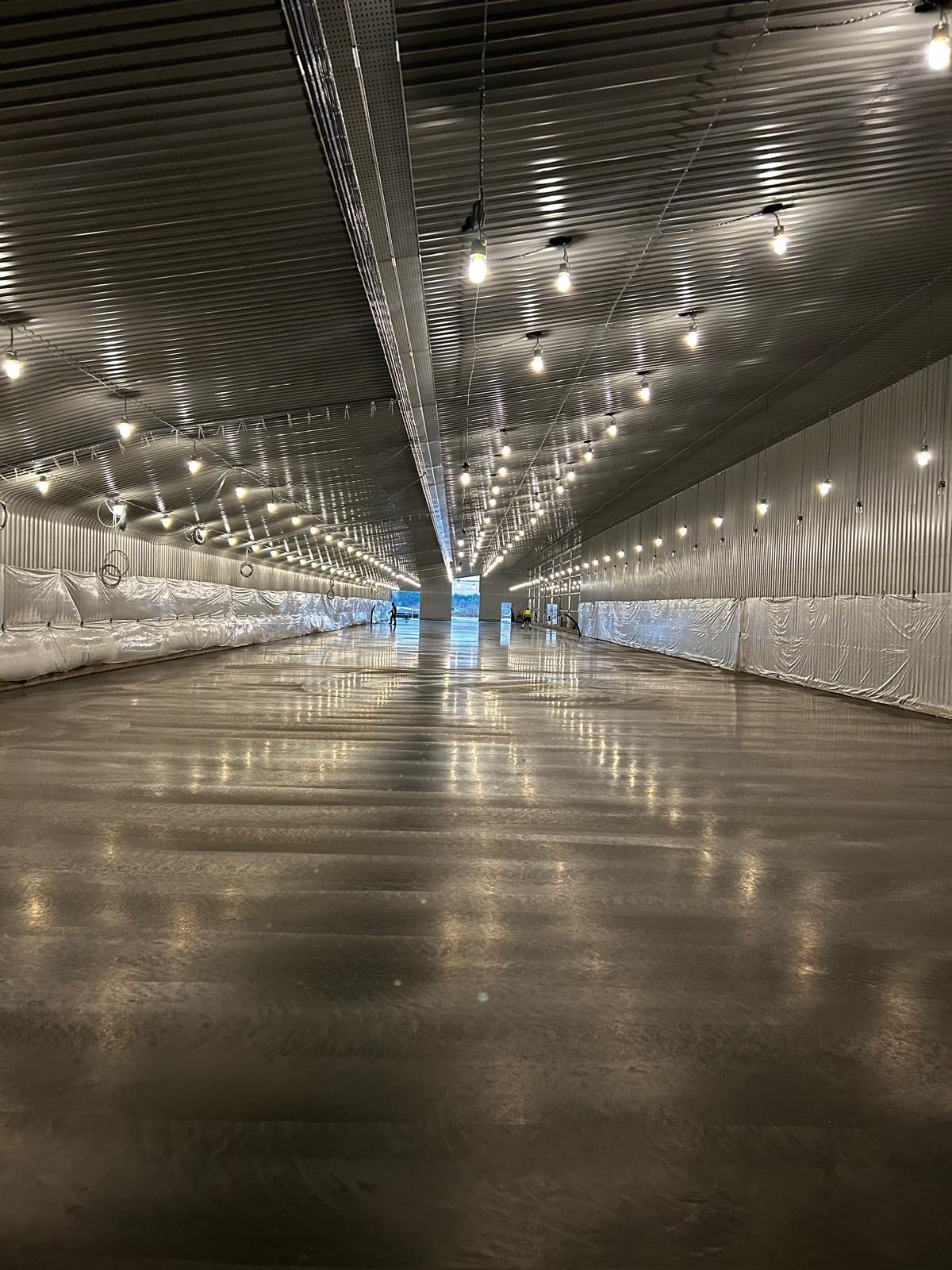 First of three floor slab pours completed at 32,000-bird poultry house.
