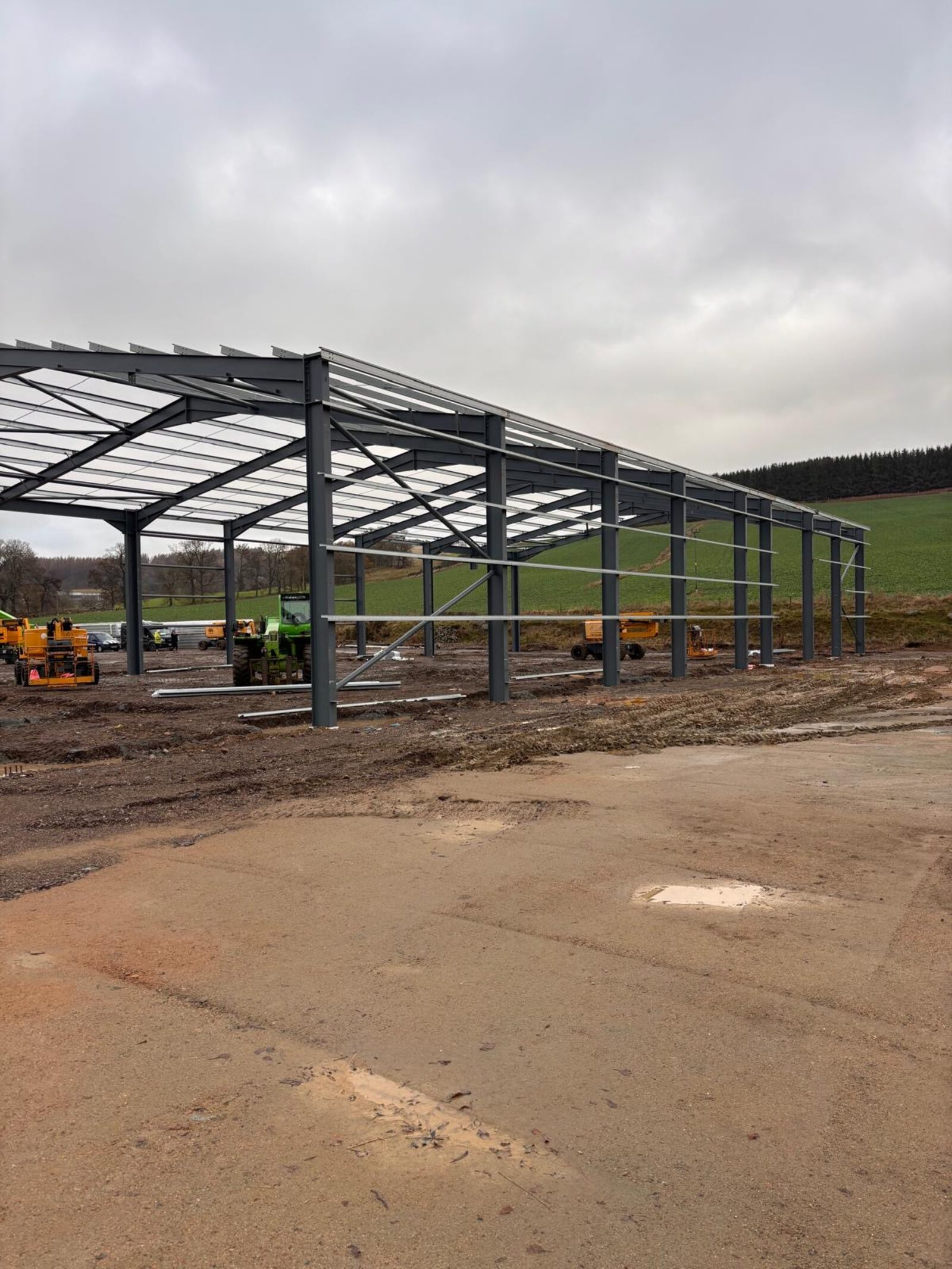 Steel frame and lean-to structure of the industrial building under construction